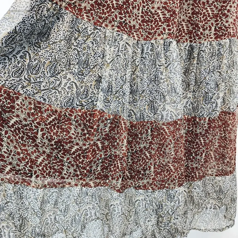 Solitaire Tiered Broomstick Maxi Skirt Size L Paisley Chiffon Lined Whimsygoth